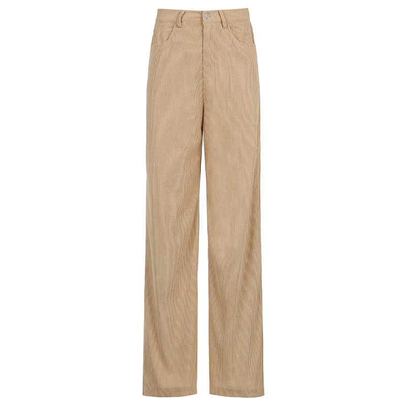 Effortless Brown Corduroy Wide Leg Pants for Women with High Waist Button Front Relaxed Casual Style