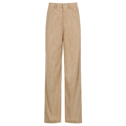Effortless Brown Corduroy Wide Leg Pants for Women with High Waist Button Front Relaxed Casual Style