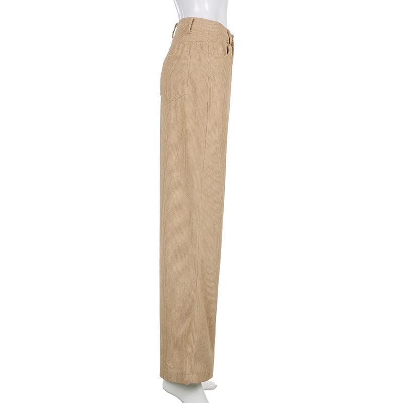 Effortless Brown Corduroy Wide Leg Pants for Women with High Waist Button Front Relaxed Casual Style