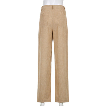 Effortless Brown Corduroy Wide Leg Pants for Women with High Waist Button Front Relaxed Casual Style