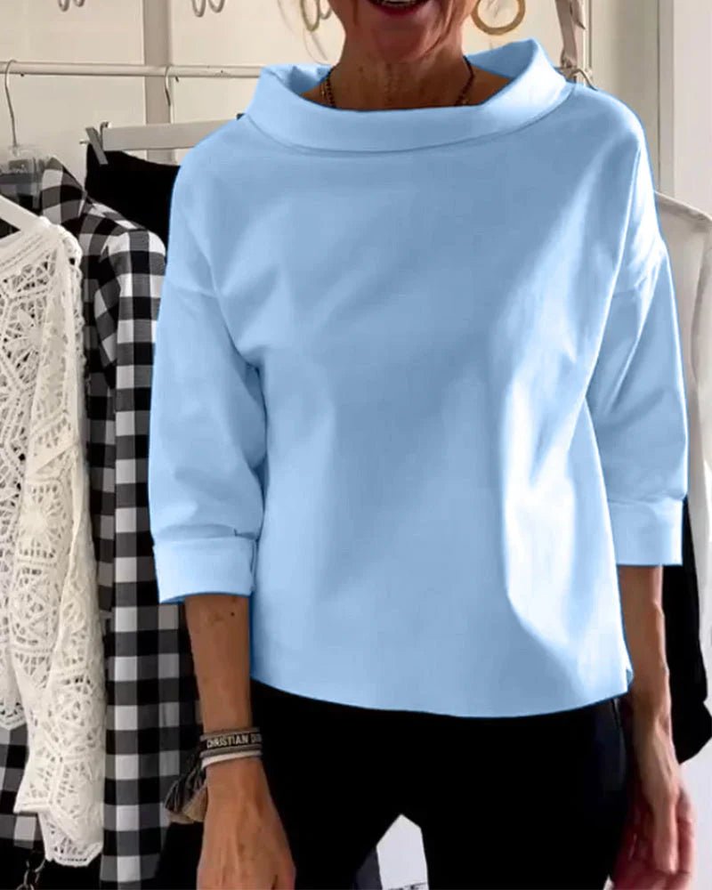 Effortless Cotton Blouse for Women with Draped Cowl Neck Cuffed Sleeve Relaxed Boxy Style