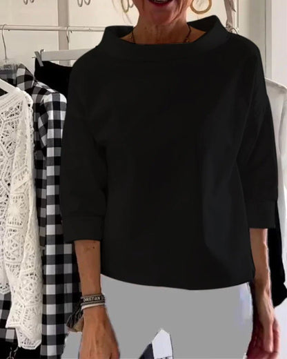 Effortless Cotton Blouse for Women with Draped Cowl Neck Cuffed Sleeve Relaxed Boxy Style