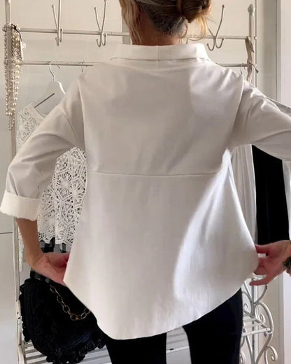 Effortless Cotton Blouse for Women with Draped Cowl Neck Cuffed Sleeve Relaxed Boxy Style