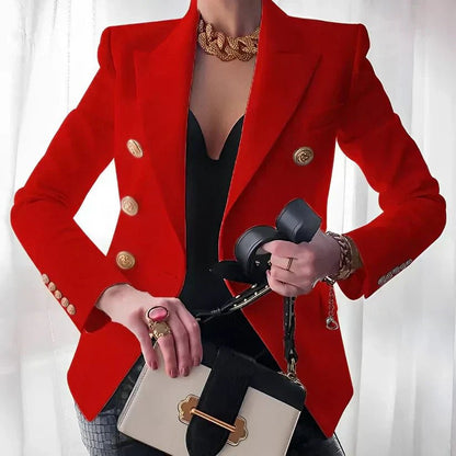 Elegant Tailored Blazer for Women with Peak Lapel Long Sleeve Double Breasted Structured Style