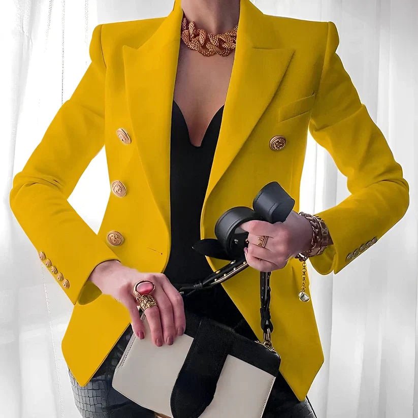 Elegant Tailored Blazer for Women with Peak Lapel Long Sleeve Double Breasted Structured Style