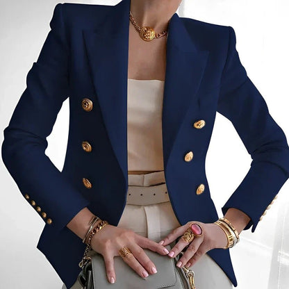 Elegant Tailored Blazer for Women with Peak Lapel Long Sleeve Double Breasted Structured Style