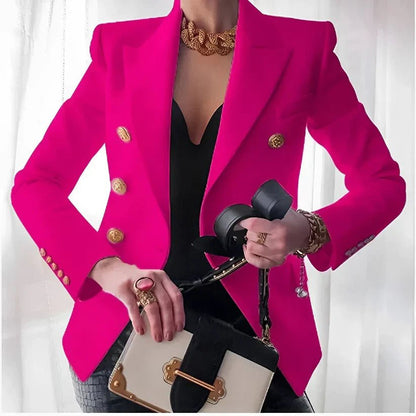 Elegant Tailored Blazer for Women with Peak Lapel Long Sleeve Double Breasted Structured Style