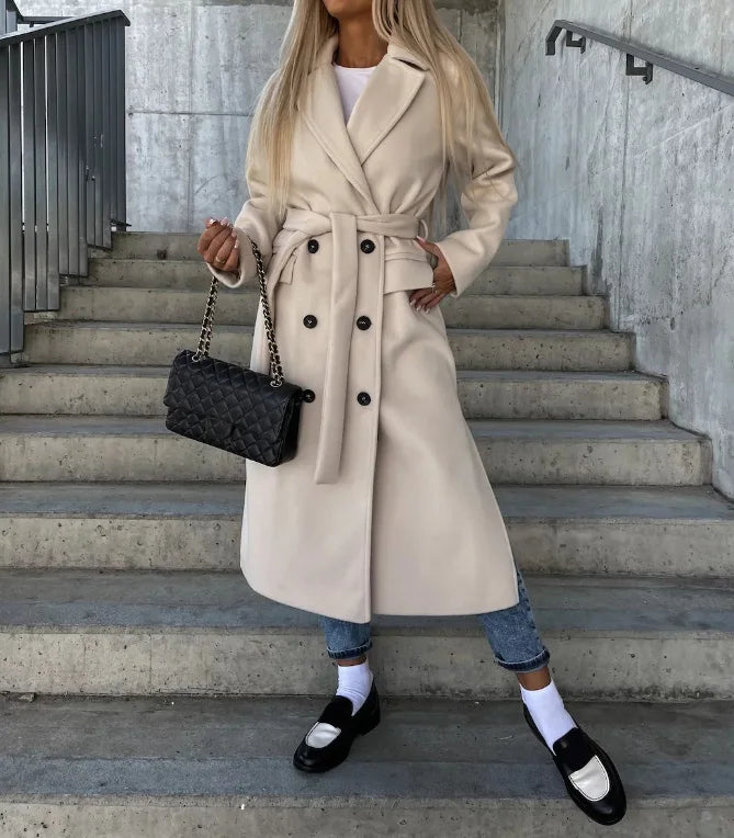 Women's Wide Lapel Belted Trench Coat
