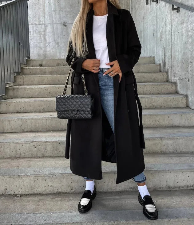 Women's Wide Lapel Belted Trench Coat