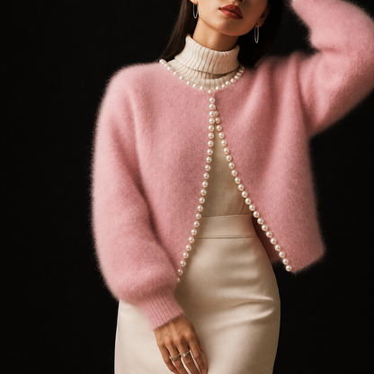 Women's Fluffy Beaded Trim Open Front Cardigan