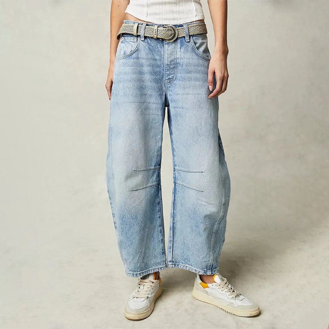Effortless Barrel Jeans for Women with High Waist Curved Seam Relaxed Casual Style