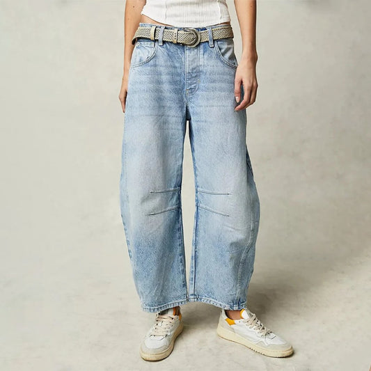 Effortless Barrel Jeans for Women with High Waist Curved Seam Relaxed Casual Style
