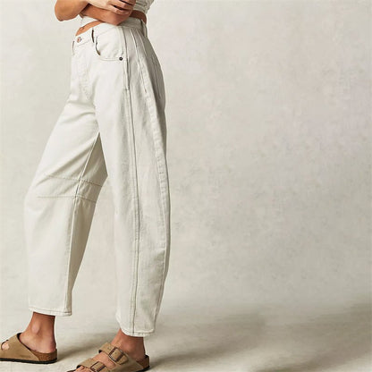 Effortless Barrel Jeans for Women with High Waist Curved Seam Relaxed Casual Style