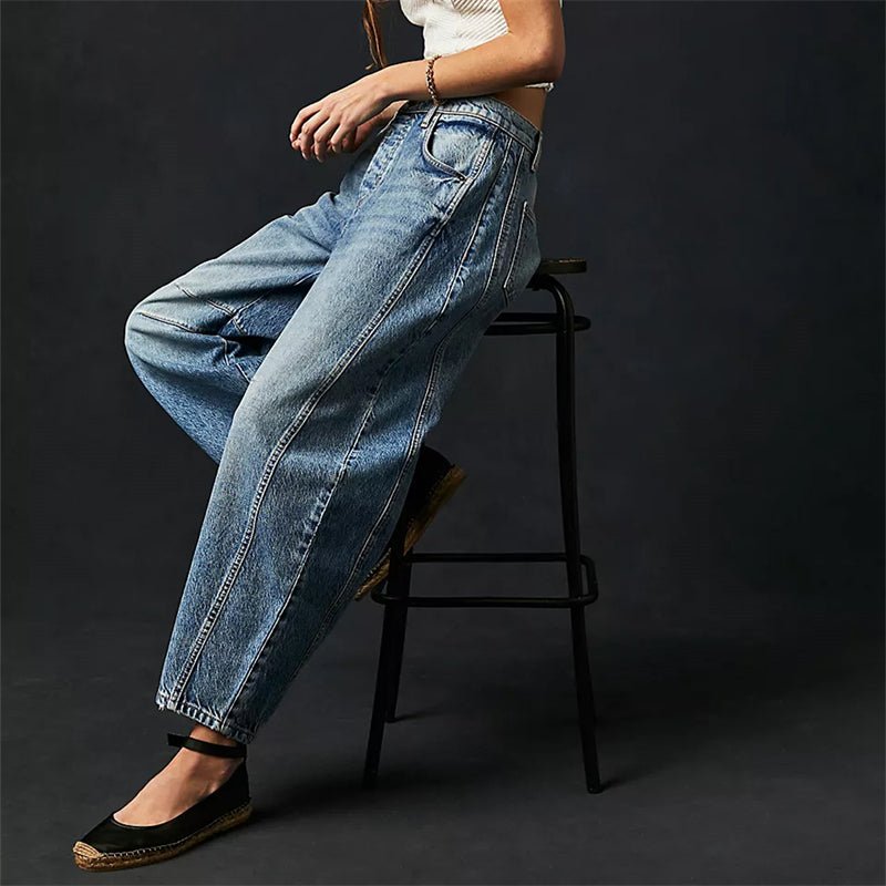 Effortless Barrel Jeans for Women with High Waist Curved Seam Relaxed Casual Style