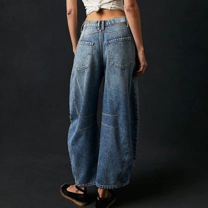 Effortless Barrel Jeans for Women with High Waist Curved Seam Relaxed Casual Style