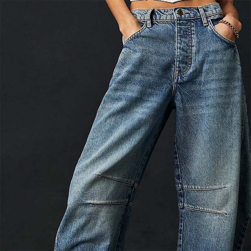 Effortless Barrel Jeans for Women with High Waist Curved Seam Relaxed Casual Style