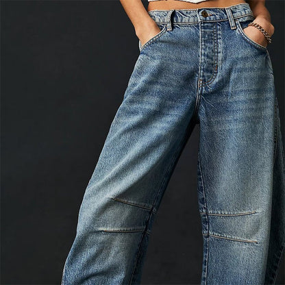 Effortless Barrel Jeans for Women with High Waist Curved Seam Relaxed Casual Style