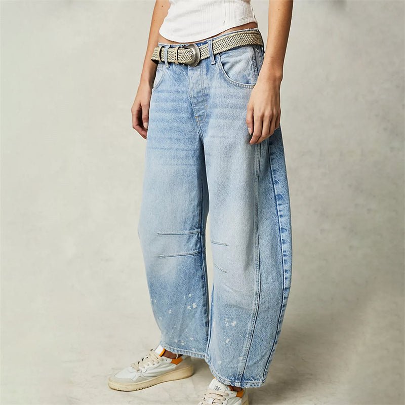 Effortless Barrel Jeans for Women with High Waist Curved Seam Relaxed Casual Style