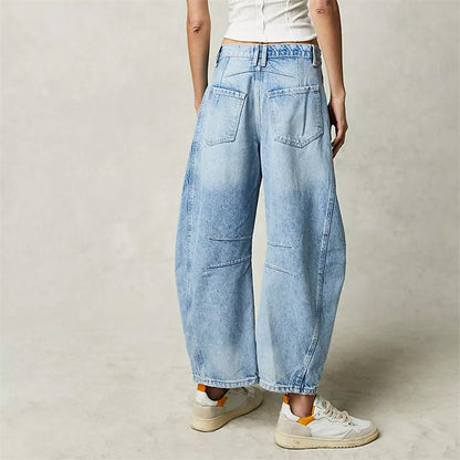 Effortless Barrel Jeans for Women with High Waist Curved Seam Relaxed Casual Style