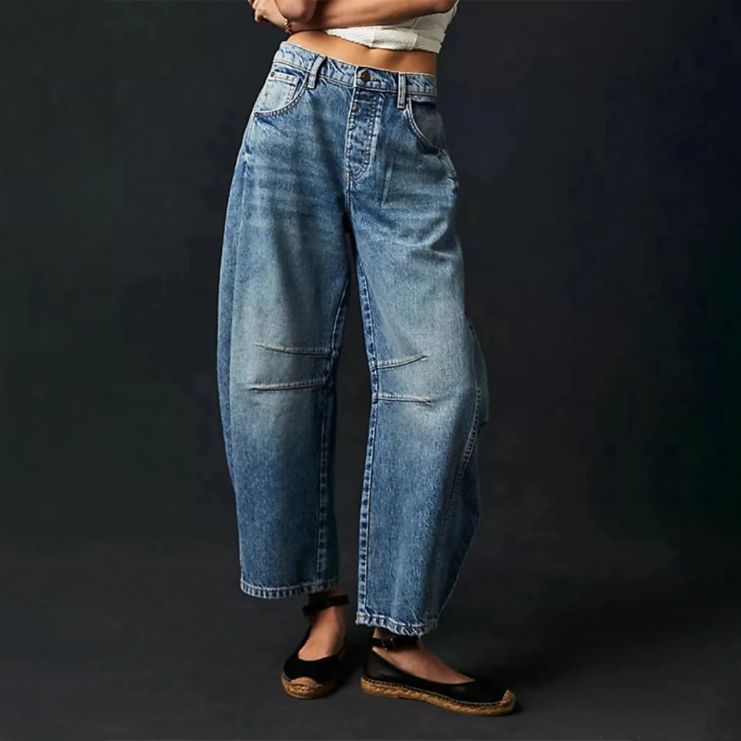 Effortless Barrel Jeans for Women with High Waist Curved Seam Relaxed Casual Style