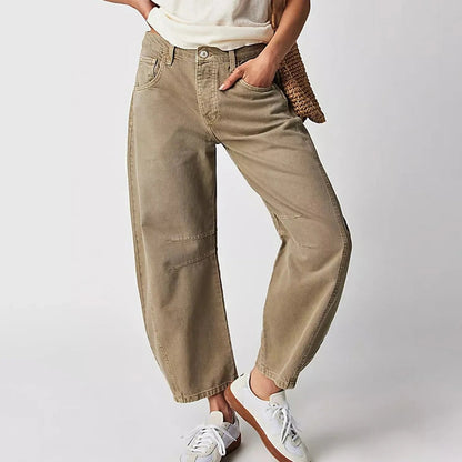Effortless Barrel Jeans for Women with High Waist Curved Seam Relaxed Casual Style
