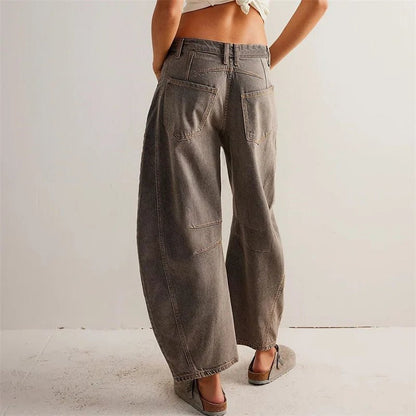 Effortless Barrel Jeans for Women with High Waist Curved Seam Relaxed Casual Style