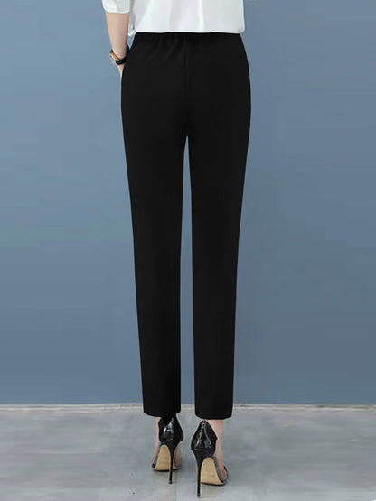 Elegant Black Tapered Pants for Women with High Waist Pleated Ankle Length Casual Style