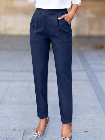 Elegant Black Tapered Pants for Women with High Waist Pleated Ankle Length Casual Style