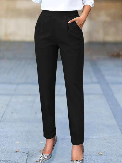 Elegant Black Tapered Pants for Women with High Waist Pleated Ankle Length Casual Style