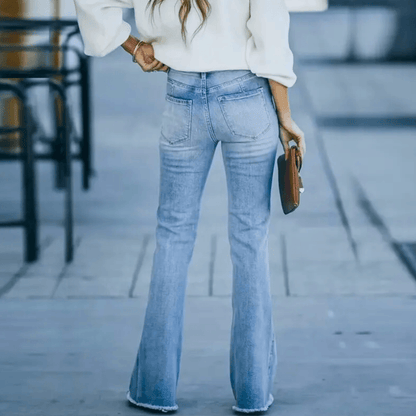 Stylish Blue High Waisted Flare Jeans for Women with Slim Fit Bootcut Denim Vintage Style