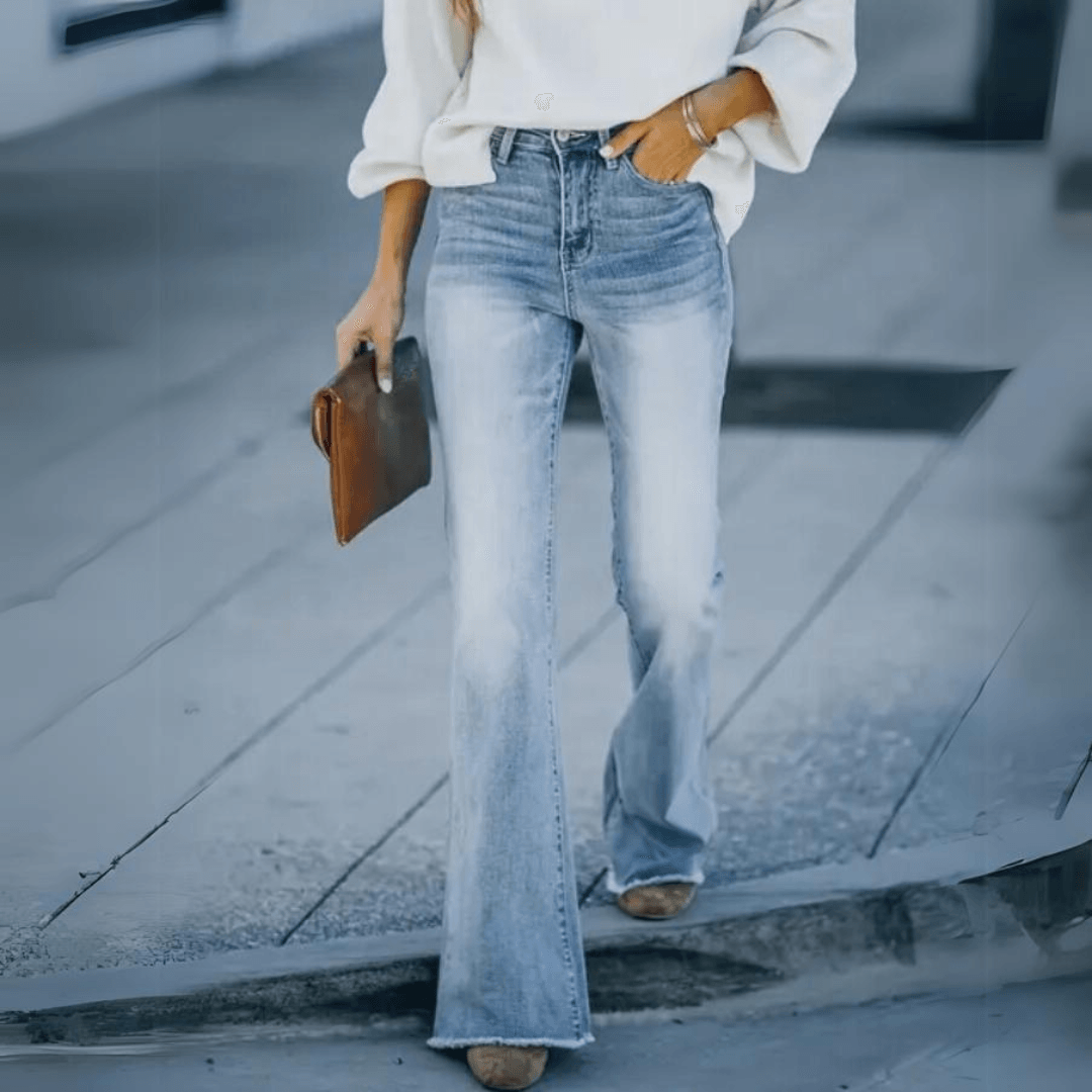 Stylish Blue High Waisted Flare Jeans for Women with Slim Fit Bootcut Denim Vintage Style