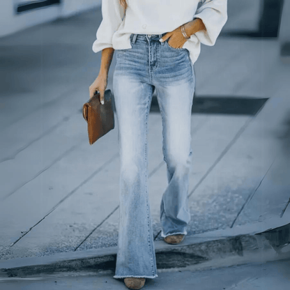 Stylish Blue High Waisted Flare Jeans for Women with Slim Fit Bootcut Denim Vintage Style