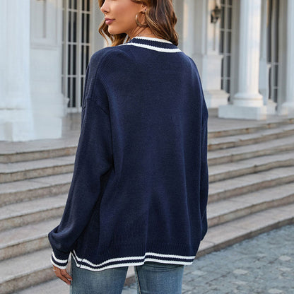 Women's Contrast Trim Button Front Cardigan