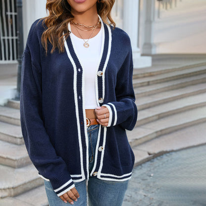 Women's Contrast Trim Button Front Cardigan