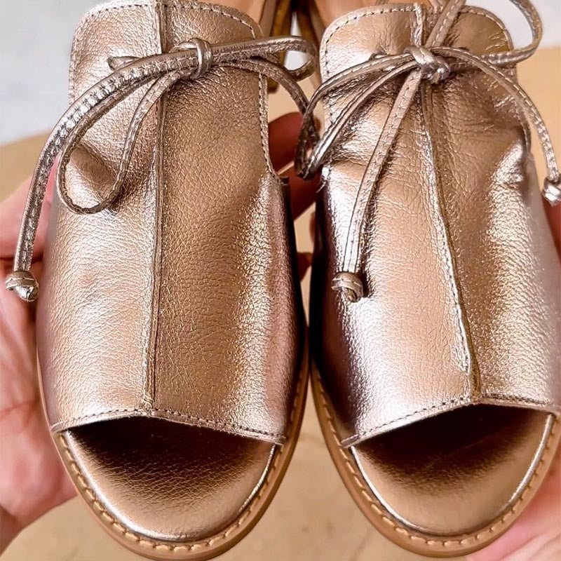 Elegant Champagne Leather Sandals for Women with Peep Toe Lace Up Ankle Tie Flat Style