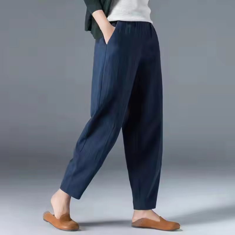 Effortless Linen Tapered Pants for Women with High Waist Elastic Cropped Relaxed Casual Style