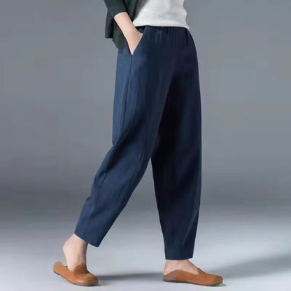 Effortless Linen Tapered Pants for Women with High Waist Elastic Cropped Relaxed Casual Style