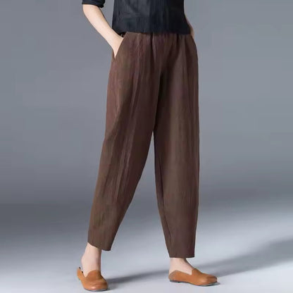 Effortless Linen Tapered Pants for Women with High Waist Elastic Cropped Relaxed Casual Style