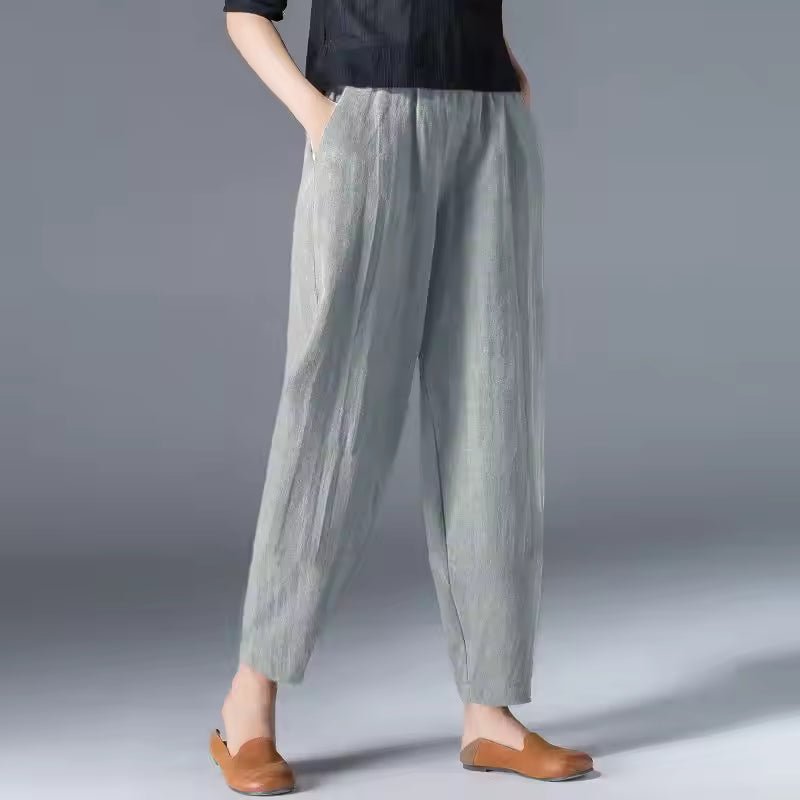 Effortless Linen Tapered Pants for Women with High Waist Elastic Cropped Relaxed Casual Style