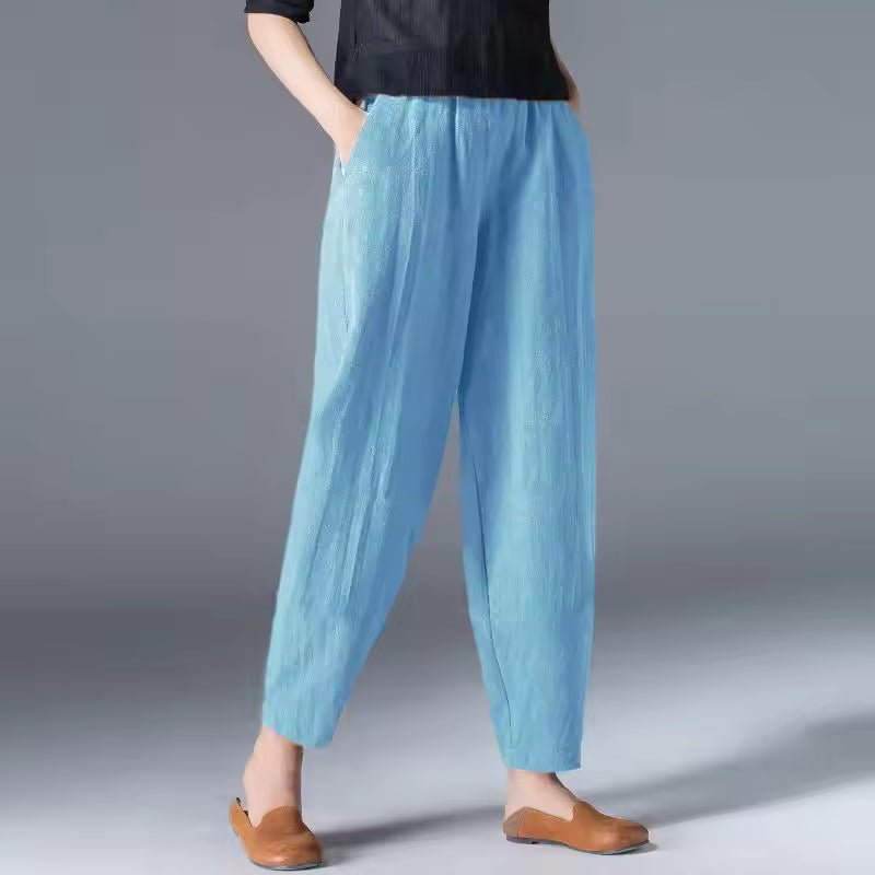 Effortless Linen Tapered Pants for Women with High Waist Elastic Cropped Relaxed Casual Style