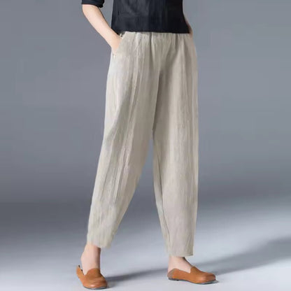 Effortless Linen Tapered Pants for Women with High Waist Elastic Cropped Relaxed Casual Style