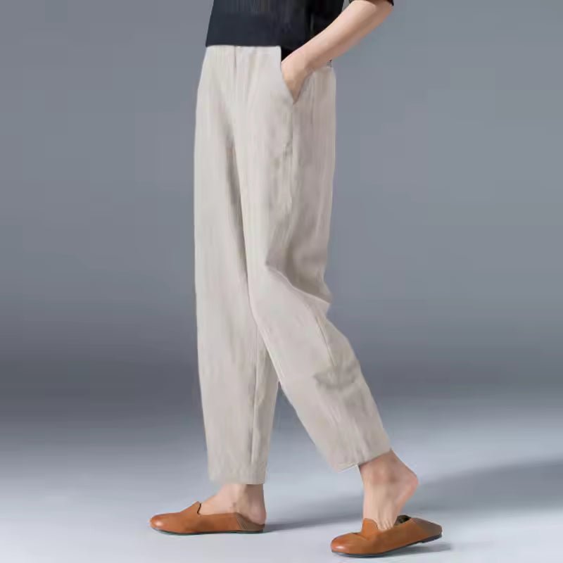 Effortless Linen Tapered Pants for Women with High Waist Elastic Cropped Relaxed Casual Style
