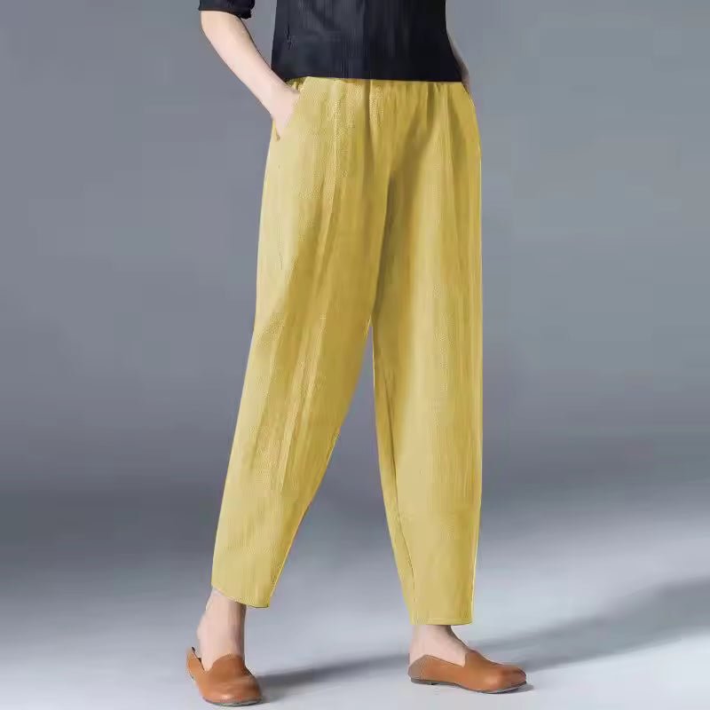 Effortless Linen Tapered Pants for Women with High Waist Elastic Cropped Relaxed Casual Style