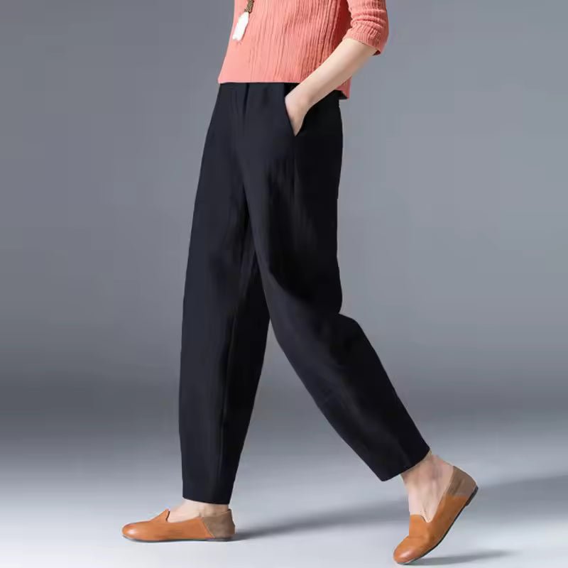 Effortless Linen Tapered Pants for Women with High Waist Elastic Cropped Relaxed Casual Style