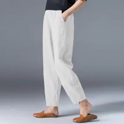 Effortless Linen Tapered Pants for Women with High Waist Elastic Cropped Relaxed Casual Style