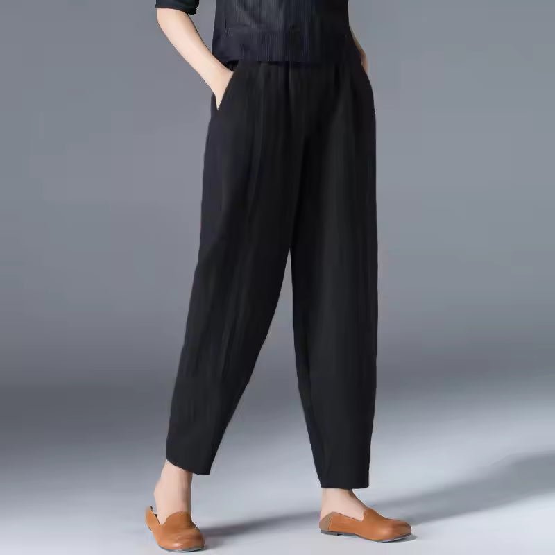 Effortless Linen Tapered Pants for Women with High Waist Elastic Cropped Relaxed Casual Style