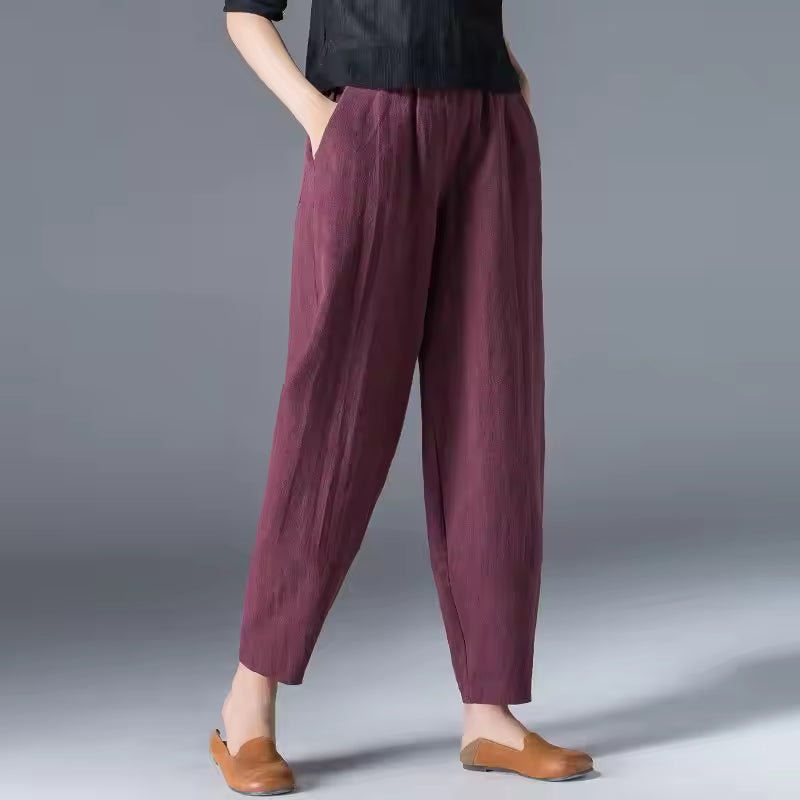 Effortless Linen Tapered Pants for Women with High Waist Elastic Cropped Relaxed Casual Style