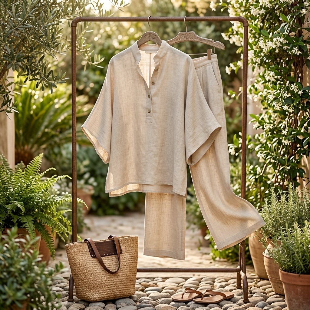 Effortless Linen Wide Leg Set for Women with V Neck Batwing Sleeve Button Front Relaxed Two Piece Style