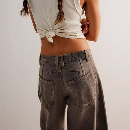 Effortless Denim Barrel Jeans for Women with High Waist Curved Seam Wide Leg Relaxed Style