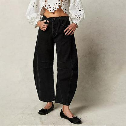 Effortless Denim Barrel Jeans for Women with High Waist Curved Seam Wide Leg Relaxed Style